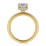 14K Yellow Gold Hidden Halo Emerald Cut Diamond Engagement Ring