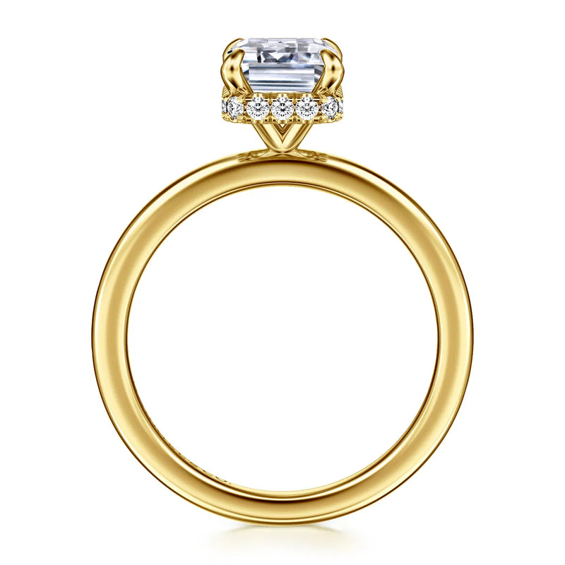 14K Yellow Gold Hidden Halo Emerald Cut Diamond Engagement Ring