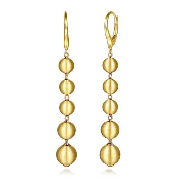 14K Yellow Gold Graduating Bujukan Beads Leverback Drop Earrings