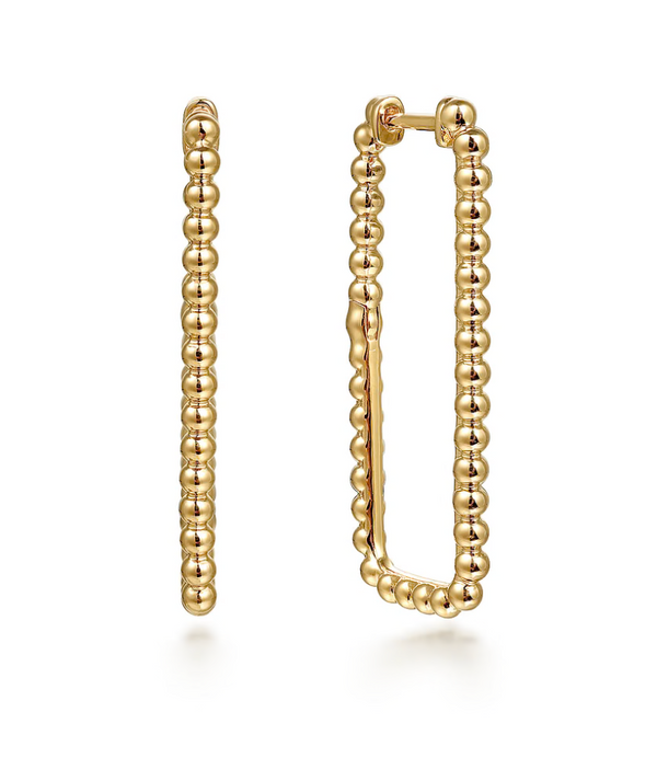14K Yellow Plain Gold Bujukan Beads 30mm Rectangle Hoop Earrings