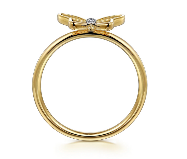 14K Yellow Gold Diamond Diamond Cut Butterfly Ring