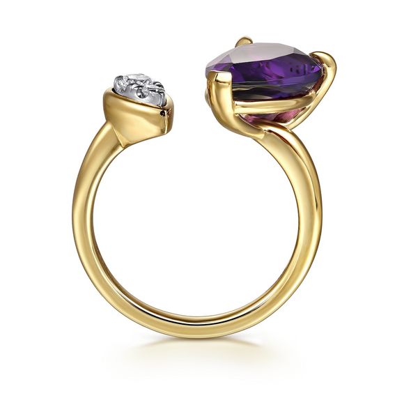 14K White Yellow Gold Diamond and Amethyst Open Ring