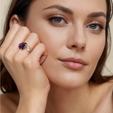 14K White Yellow Gold Diamond and Amethyst Open Ring