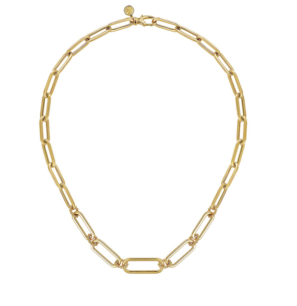17 inch 14K Yellow Casted Gold Bujukan Ball Link and Hollow Paperclip Link Chain Necklace