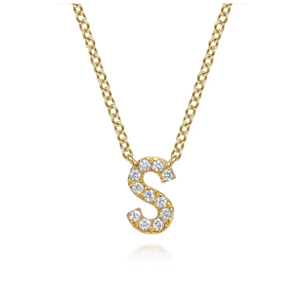 14K Yellow Gold Diamond S Initial Pendant Necklace