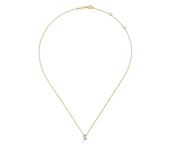 14K Yellow Gold Diamond S Initial Pendant Necklace