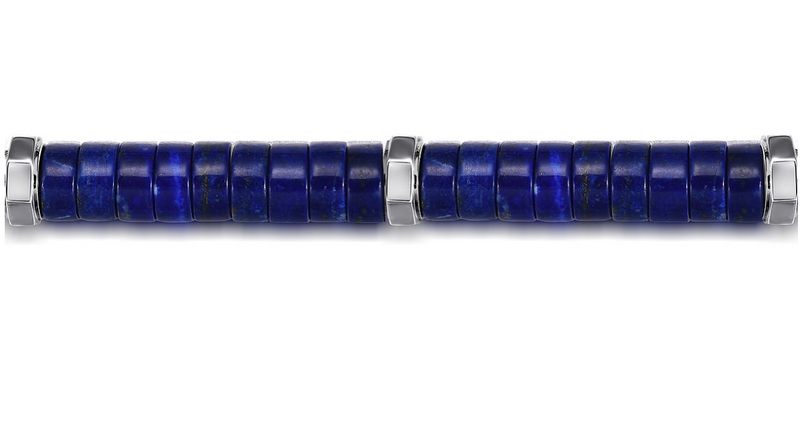 Sterling Silver Lapis Cylinder Beaded Bracelet