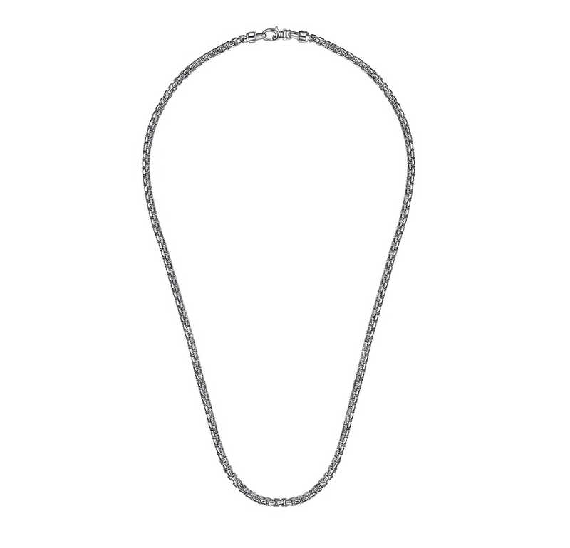 22" Sterling Silver Solid Men's Round Box Chain Necklace