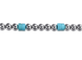 925 Sterling Silver 6mm ball and Turquoise Cylinder Beaded Bracelet