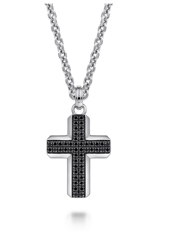 925 Sterling Silver and Black Spinel Cross Pendant