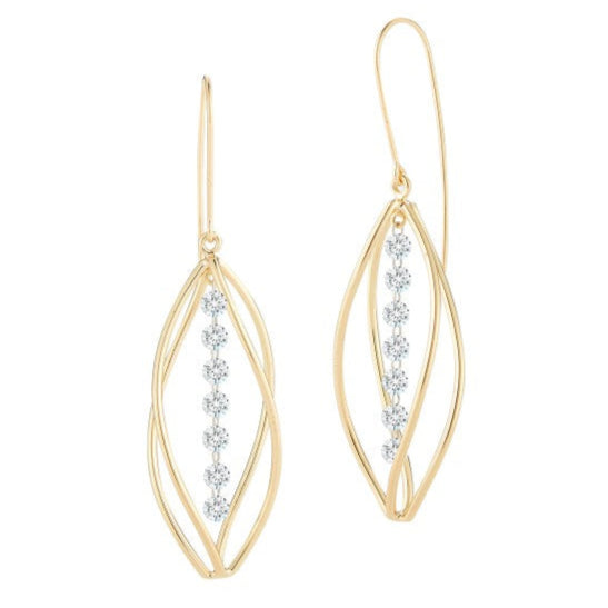 Twist & Fly, Gold Dangle Earrings + Pierced Round Diamonds