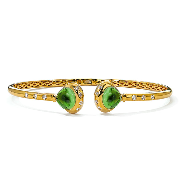 Green Tourmaline Diamond Hinged Bangle