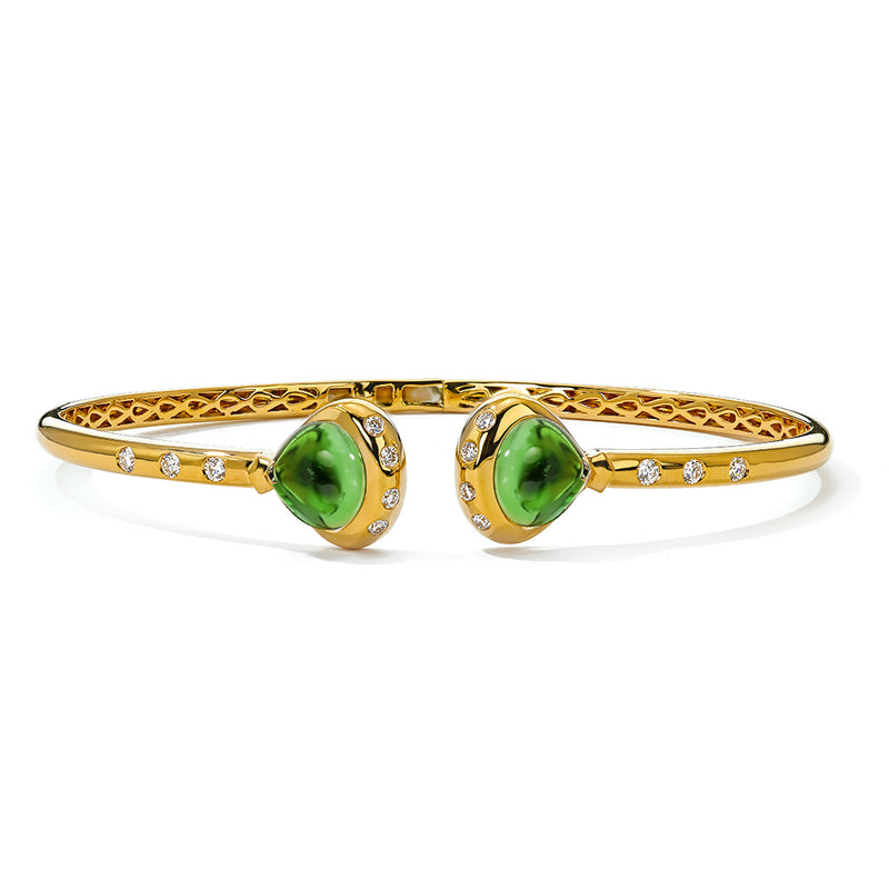 Green Tourmaline Diamond Hinged Bangle