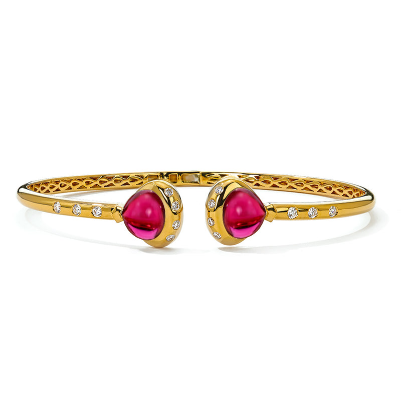 Pink Tourmaline Diamond Hinged Bangle