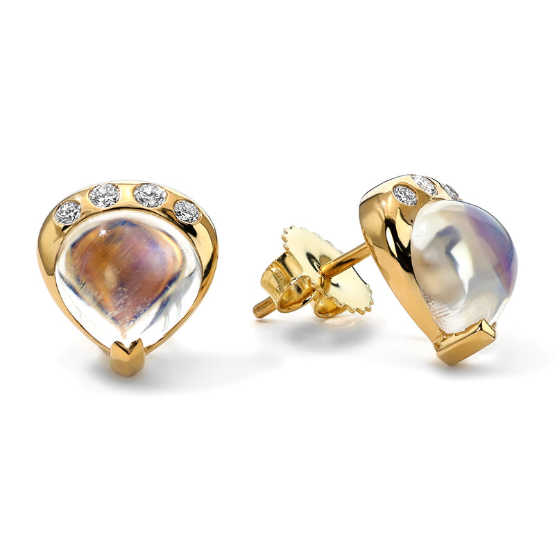 Moonstone and Diamond Stud Earrings