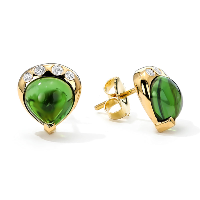 Green Tourmaline and Diamond Stud Earrings
