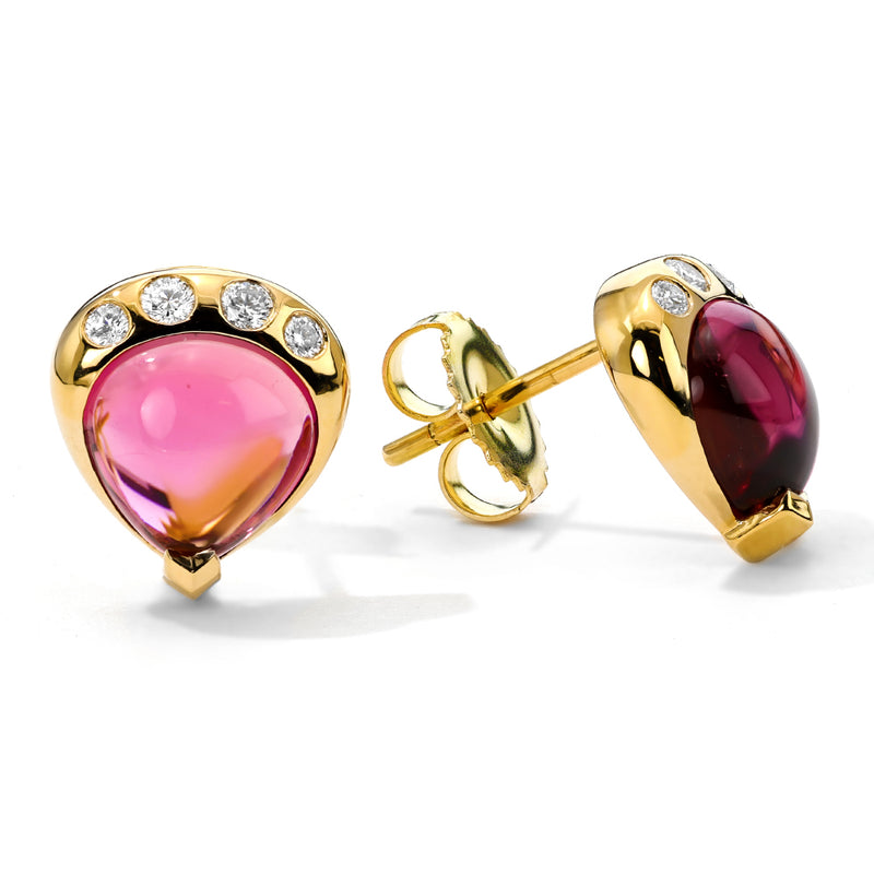 Pink Tourmaline and Diamond Stud Earrings