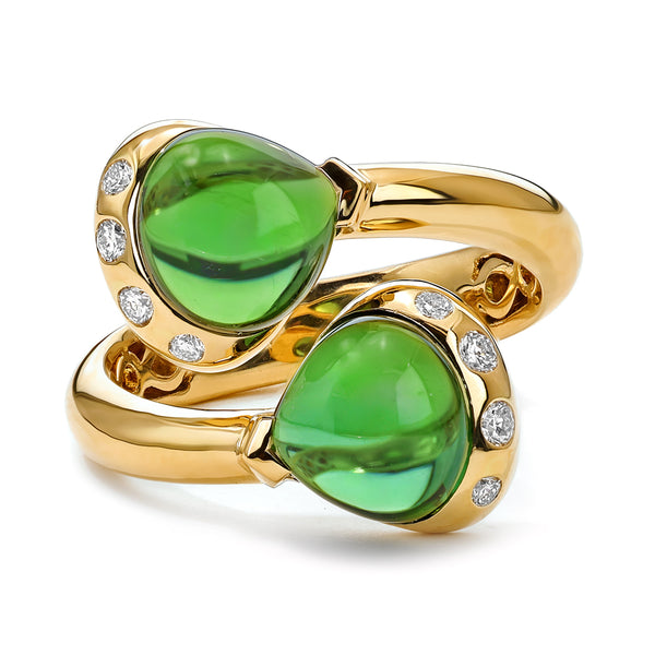 Green Turmaline and Diamond Bypass Ring
