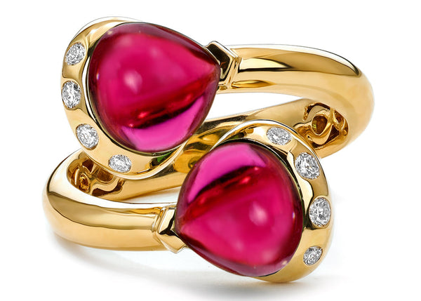 Pink Turmaline and Diamond Bypass Ring
