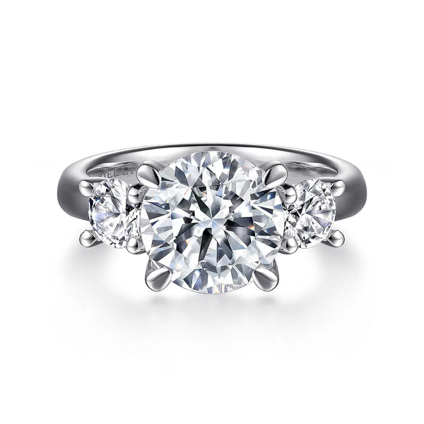 18K White Gold Round Three Stone Diamond Engagement Ring