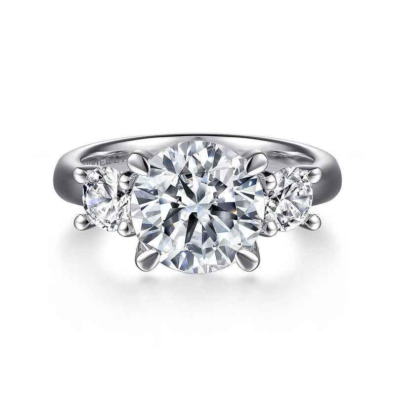 18K White Gold Round Three Stone Diamond Engagement Ring