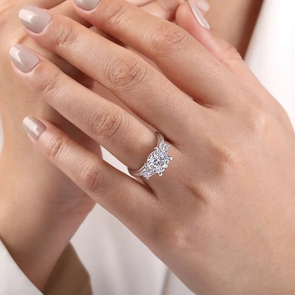 18K White Gold Round Three Stone Diamond Engagement Ring