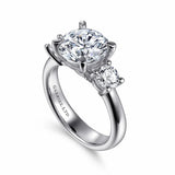 18K White Gold Round Three Stone Diamond Engagement Ring