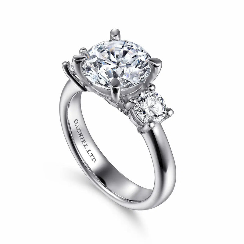 18K White Gold Round Three Stone Diamond Engagement Ring