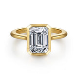14K Yellow Gold Emerald Cut Bezel Set Solitaire Diamond Engagement Ring