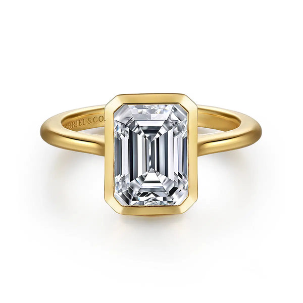 14K Yellow Gold Emerald Cut Bezel Set Solitaire Diamond Engagement Ring
