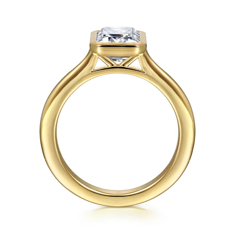 14K Yellow Gold Emerald Cut Bezel Set Solitaire Diamond Engagement Ring