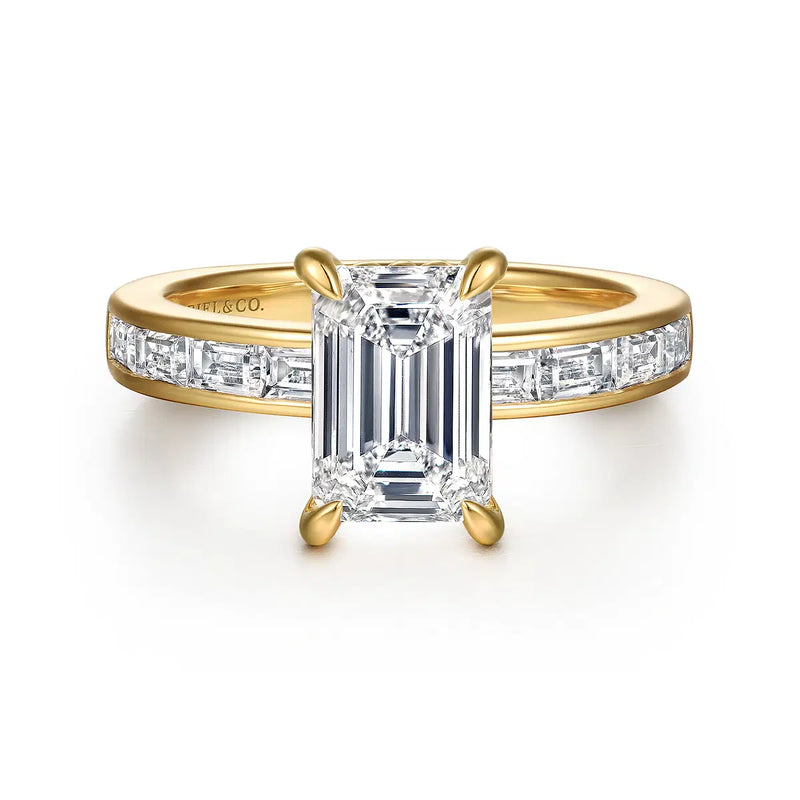 14K Yellow Gold Emerald Cut Diamond Engagement Ring