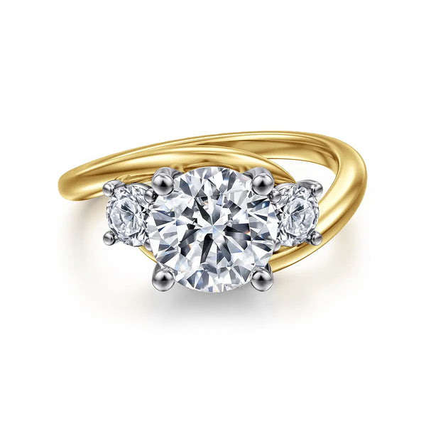 14K Yellow Gold Round Three Stone Diamond Engagement Ring