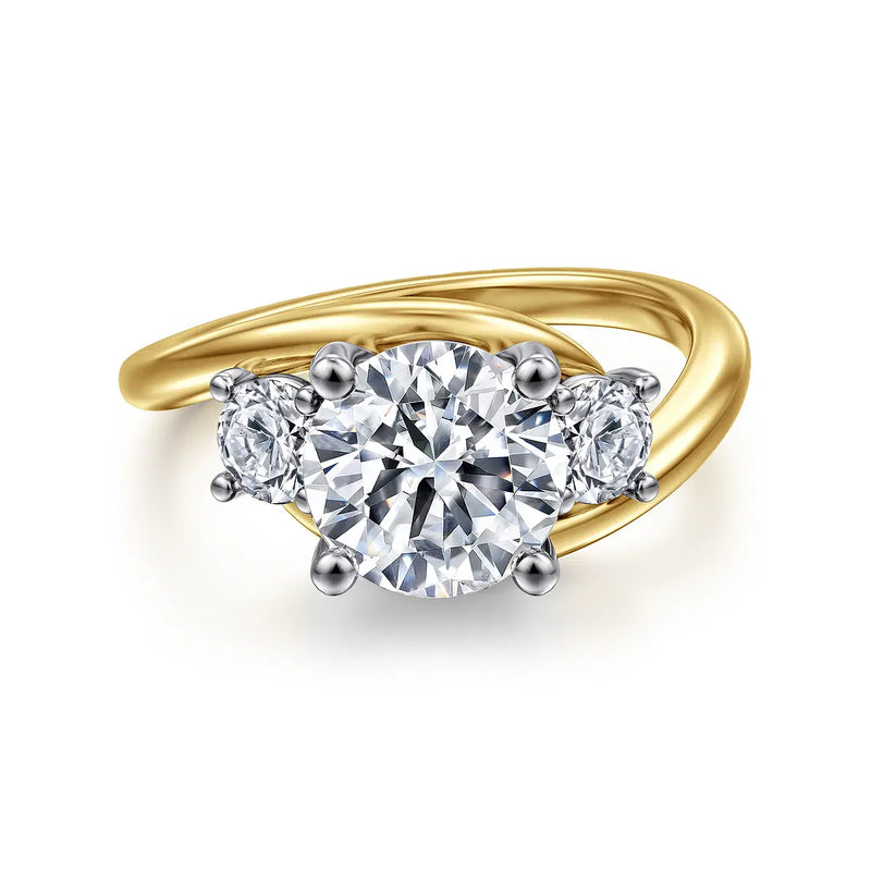 14K Yellow Gold Round Three Stone Diamond Engagement Ring