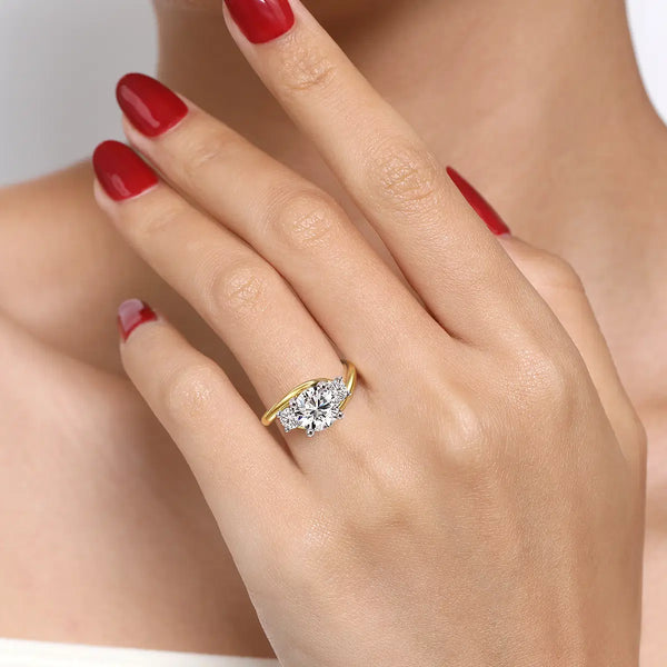 14K Yellow Gold Round Three Stone Diamond Engagement Ring