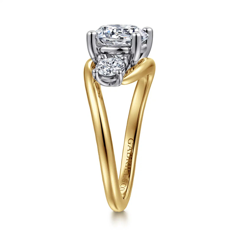 14K Yellow Gold Round Three Stone Diamond Engagement Ring