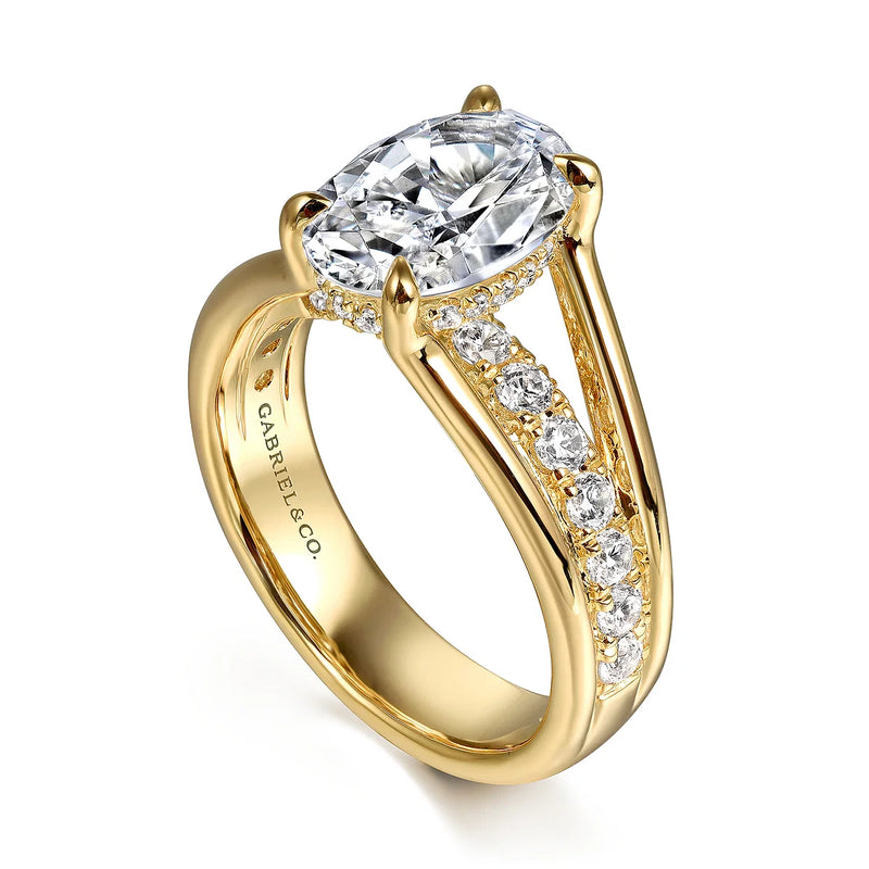 14K Yellow Gold Split Shank Oval Diamond Engagement Ring