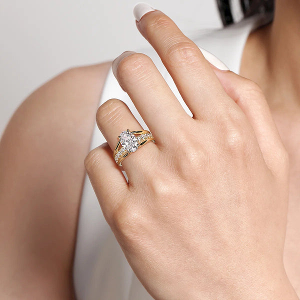 14K Yellow Gold Split Shank Oval Diamond Engagement Ring