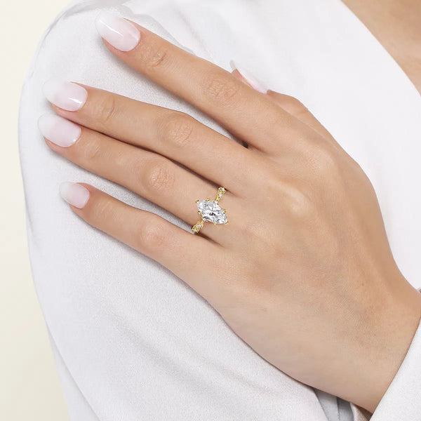 14K Yellow Gold Marquise Shape Diamond Engagement Ring