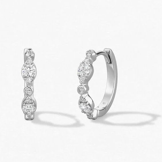 Hearts on Fire Bezel Regal Huggie Diamond Hoop Earrings