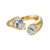 Gabriel & Co. - Delta - 14K Yellow Gold Toi et Moi Pear Shape Diamond Engagement Ring. Size 6.5 - Bay Hill Jewelers