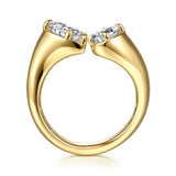 Gabriel & Co. - Delta - 14K Yellow Gold Toi et Moi Pear Shape Diamond Engagement Ring. Size 6.5 - Bay Hill Jewelers