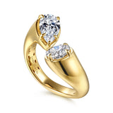 Gabriel & Co. - Delta - 14K Yellow Gold Toi et Moi Pear Shape Diamond Engagement Ring. Size 6.5 - Bay Hill Jewelers