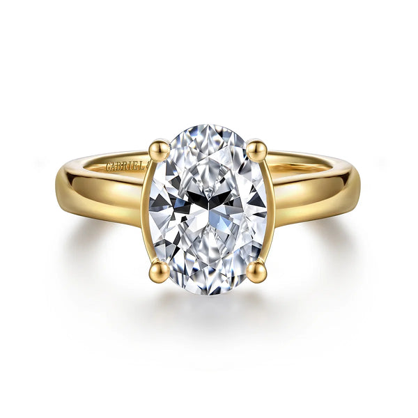 14K Yellow Gold Half Bezel Oval Diamond Engagement Ring