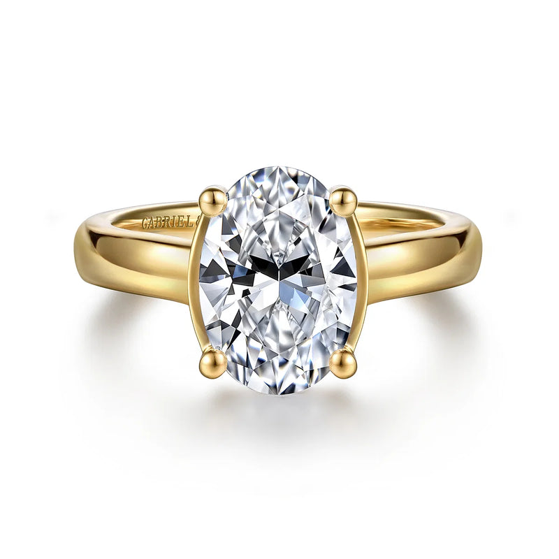 14K Yellow Gold Half Bezel Oval Diamond Engagement Ring