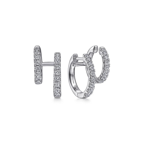 14K White Gold Diamond Double Huggie Earrings - Bay Hill Jewelers