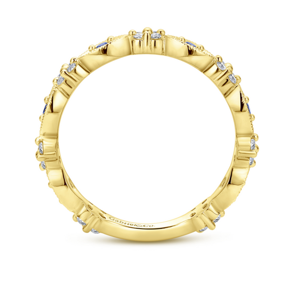 14K Yellow Gold Alternating Sapphire and Diamond Station Stackable Ring - Bay Hill Jewelers