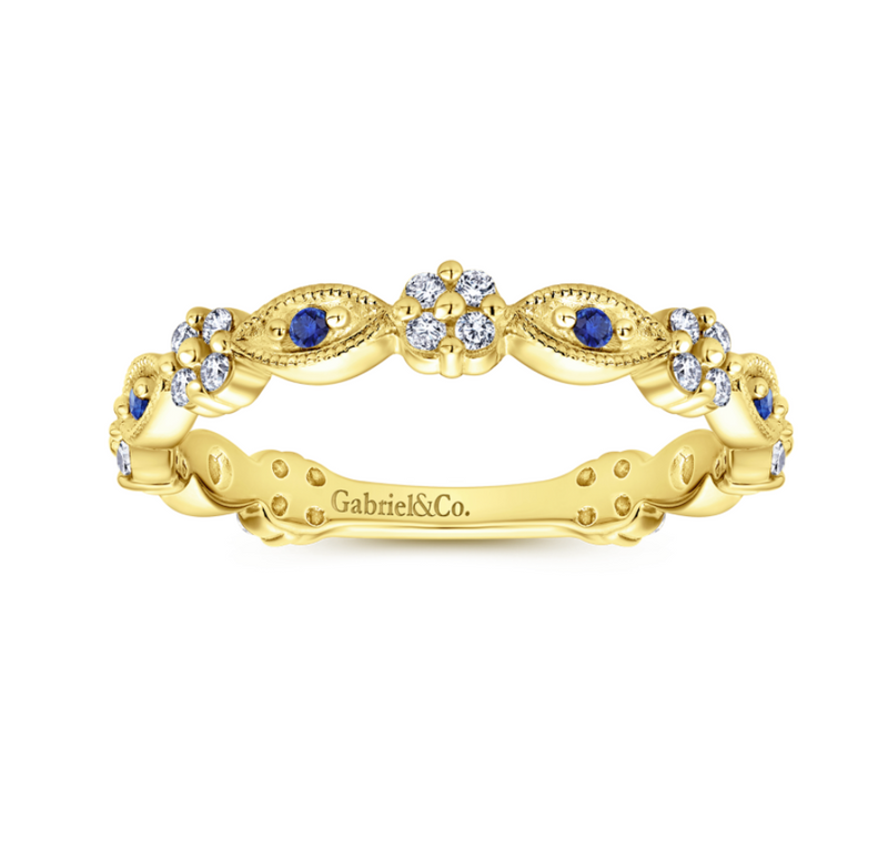 14K Yellow Gold Alternating Sapphire and Diamond Station Stackable Ring - Bay Hill Jewelers