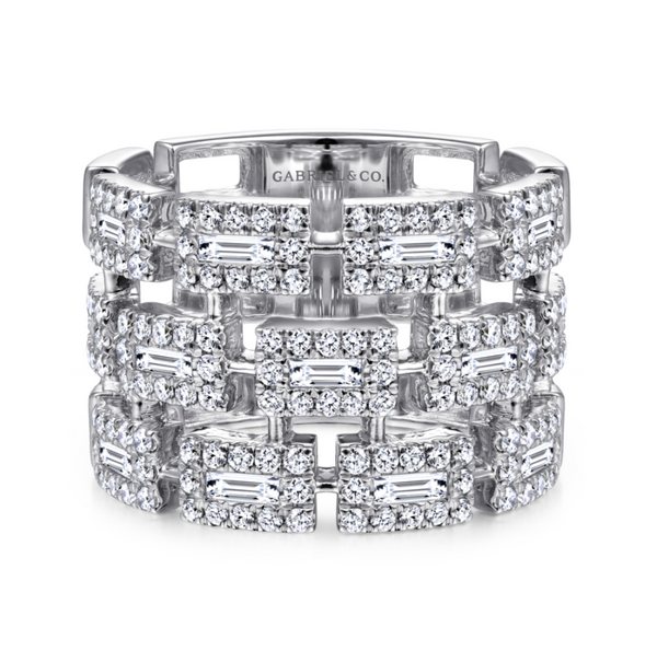 14K White Gold Layered Wide Band Diamond Ring - Bay Hill Jewelers