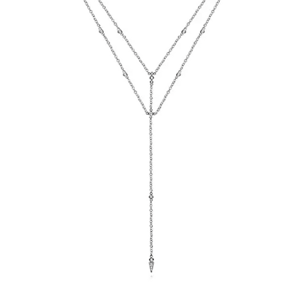 14K White Gold Diamond Station Layered Y Necklace - Bay Hill Jewelers